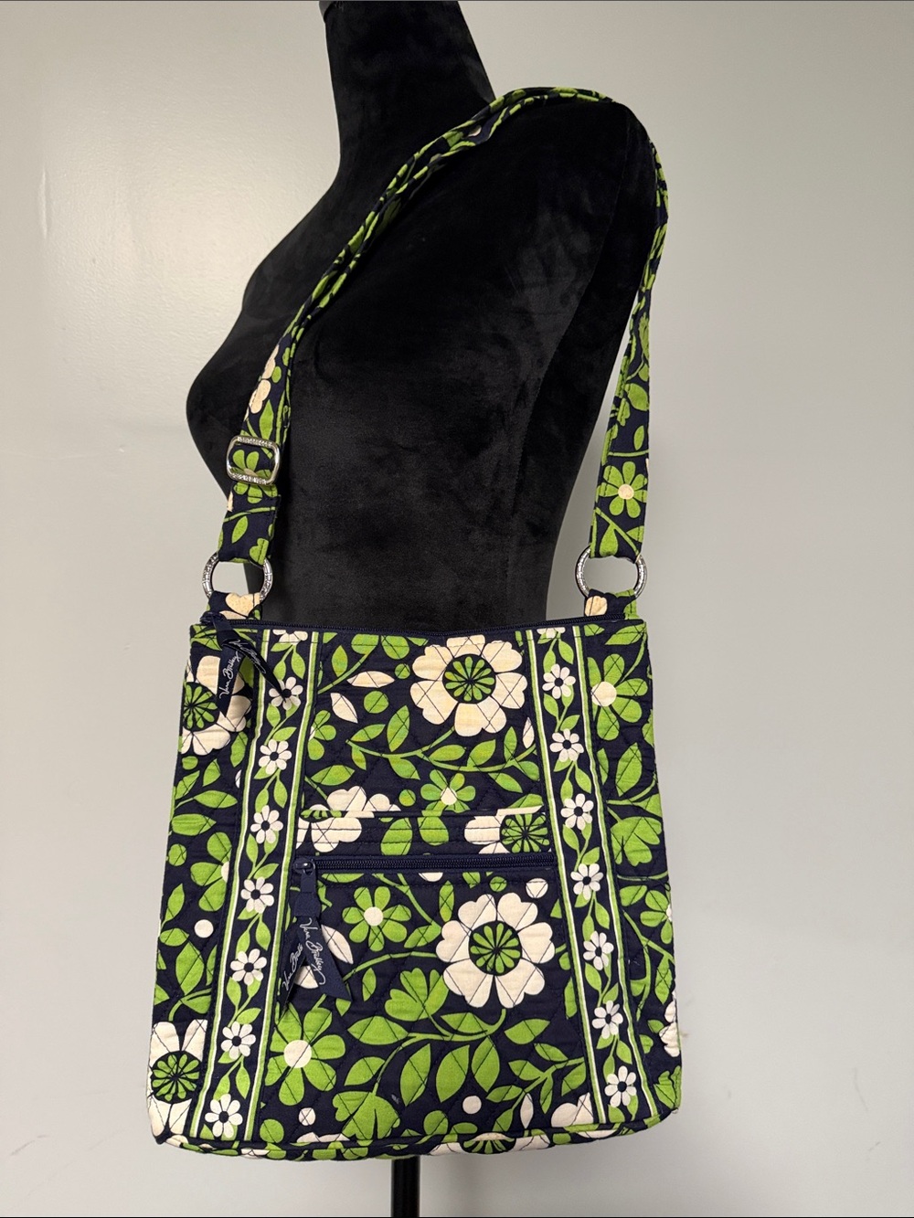 Vera Bradley Navy Crossbody with Green & White Floral Print